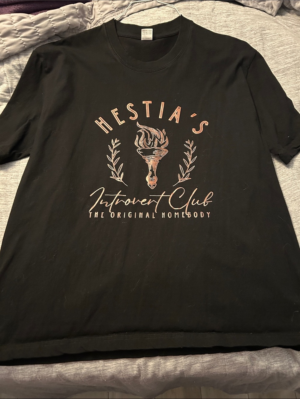 Hestia's Introvert Club Graphic Tee - Black with Rose Gold Print